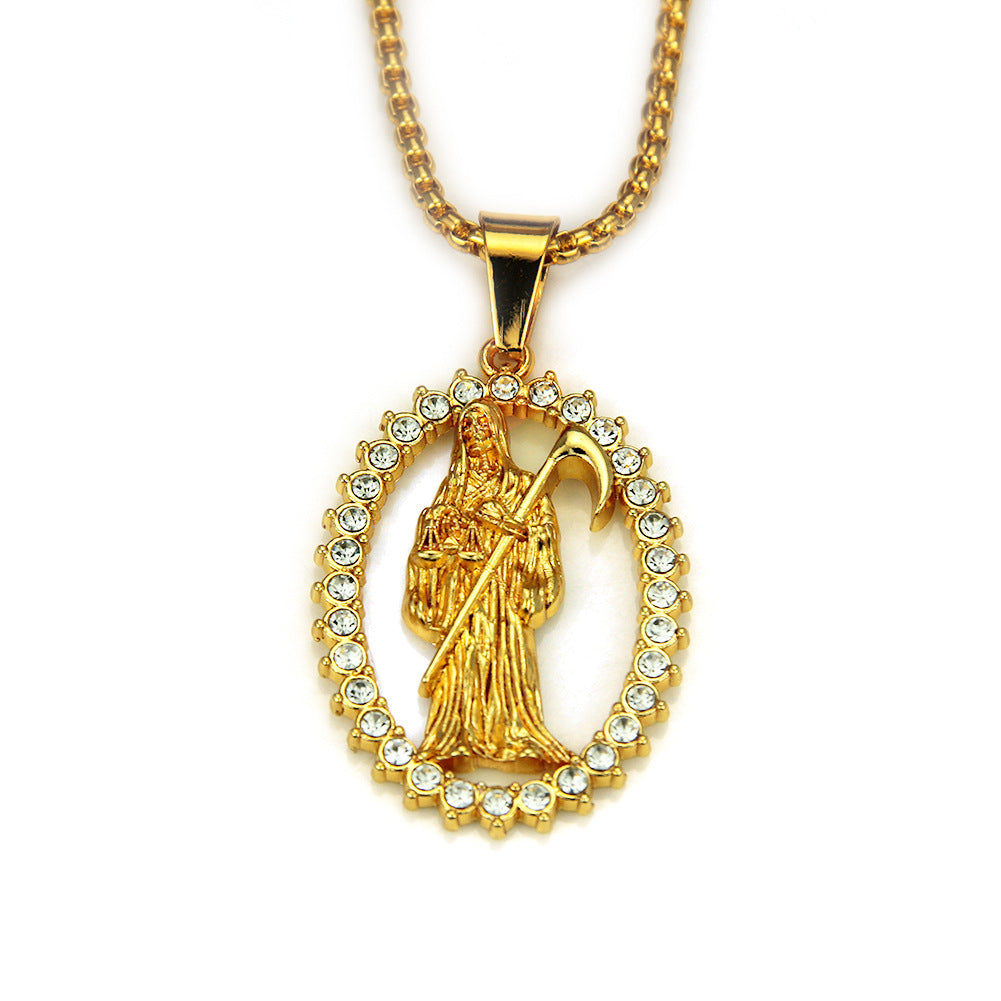 Wholesale Hollow Diamond Portrait Pendant Trendy Men Hiphop Street Dance Alloy Necklace